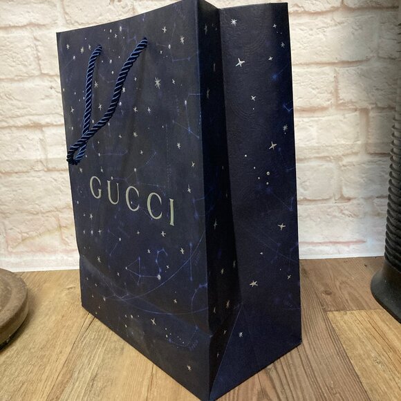 Gucci Blue Paper Gift Bag Embossed Pattern and Stars ~10x14x5 Inch - Picture 4 of 4